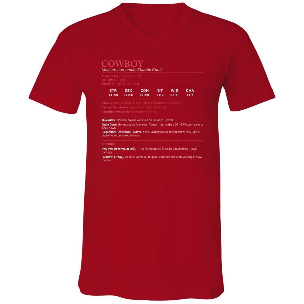 Cowboy Stats Unisex V-Neck T-Shirt - Red - 3