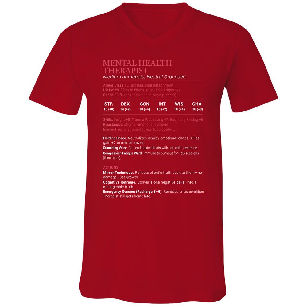 Mental Health Therapist Stats Unisex V-Neck T-Shirt - Red - 3