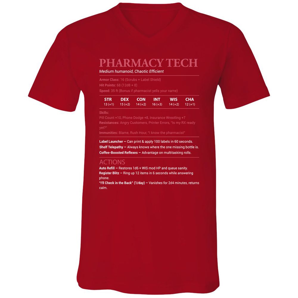 Pharmacy Tech Unisex V-Neck T-Shirt - Red - 3