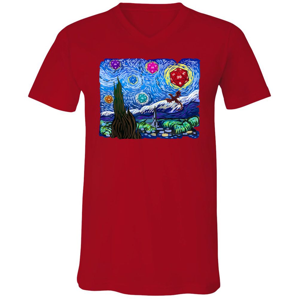 Dragon Starry Night Unisex V-Neck T-Shirt - Red - 3