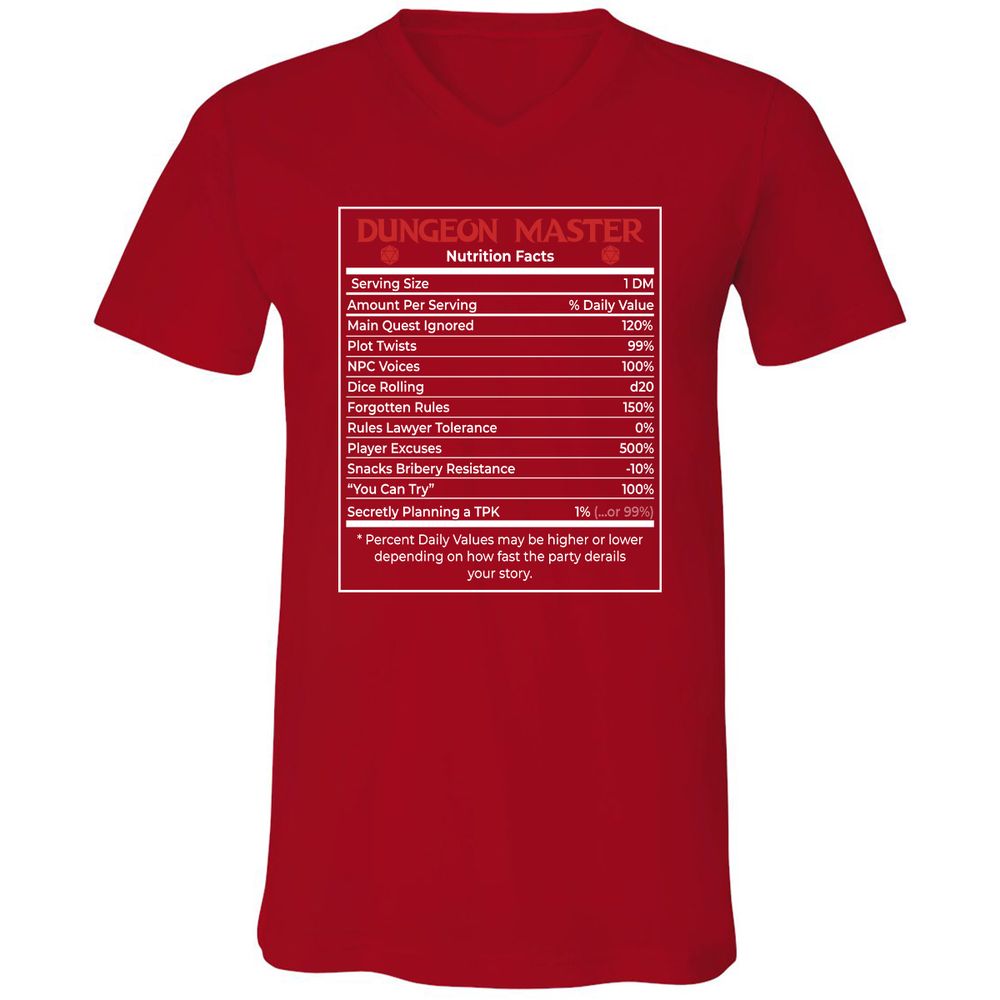 Dungeon Master Nutrition Facts Unisex V-Neck T-Shirt - Red - 3