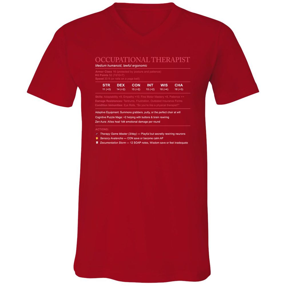 Occupational Therapist Stats Unisex V-Neck T-Shirt - Red - 3