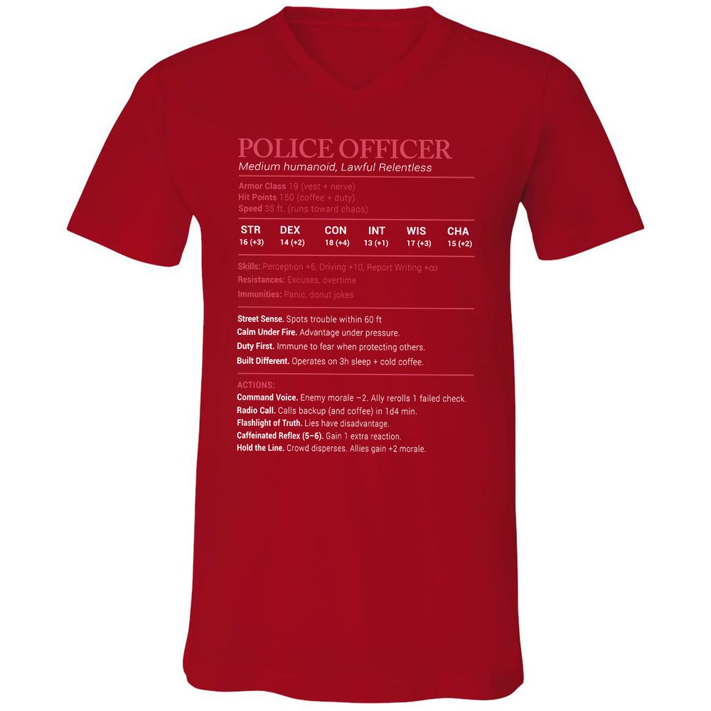 Police Officer Stats Unisex V-Neck T-Shirt - Red - 3