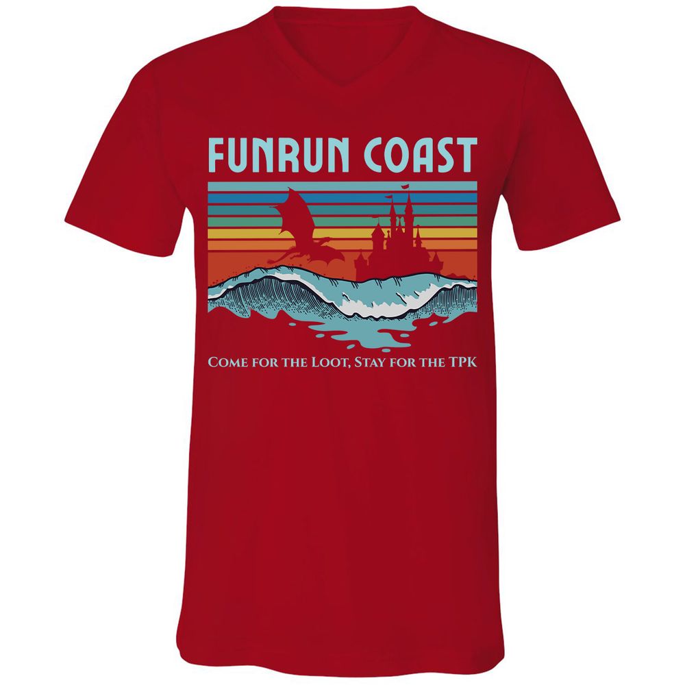 FUNRUN COAST Unisex V-Neck T-Shirt - Red - 3