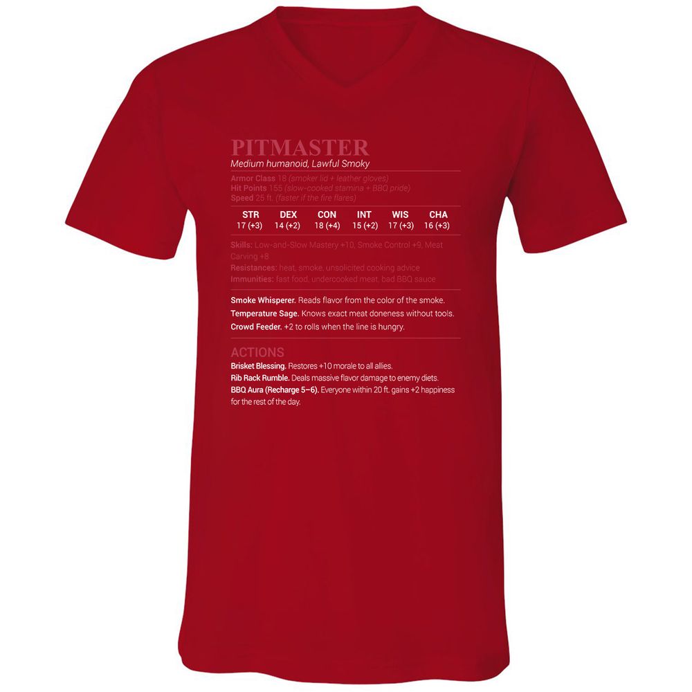 Pitmaster Stats Unisex V-Neck T-Shirt - Red - 3