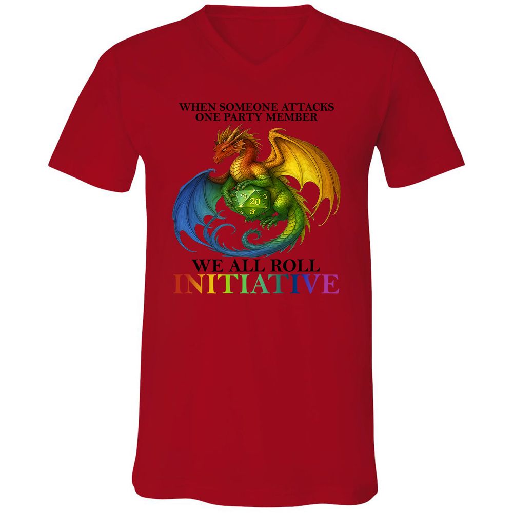 Dragon We All Roll For Initiative Unisex V-Neck T-Shirt - Red - 3