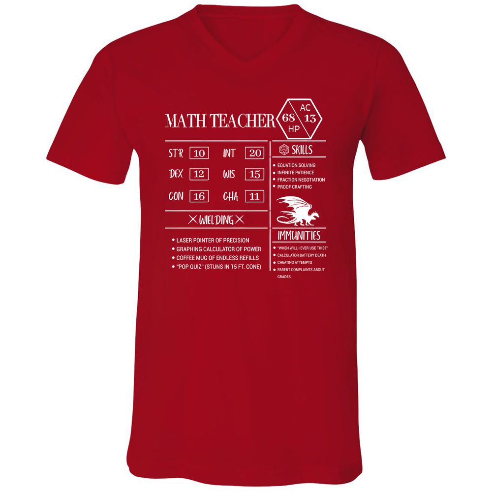 Math Teacher New Unisex V-Neck T-Shirt - Red - 3