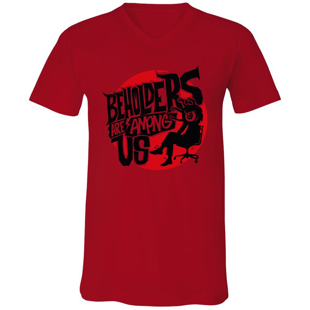 Beholders Are Among Us Unisex V-Neck T-Shirt - Red - 3