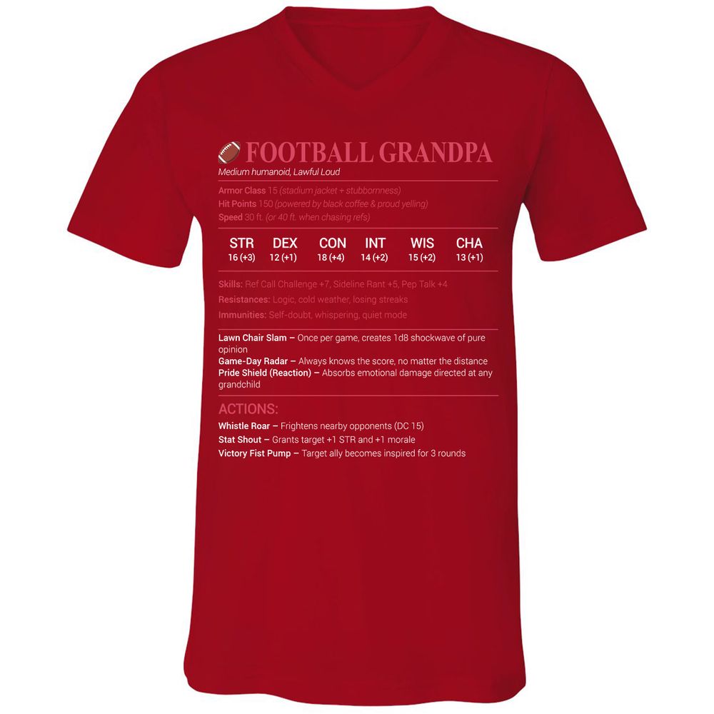 Football Grandpa Unisex V-Neck T-Shirt - Red - 3