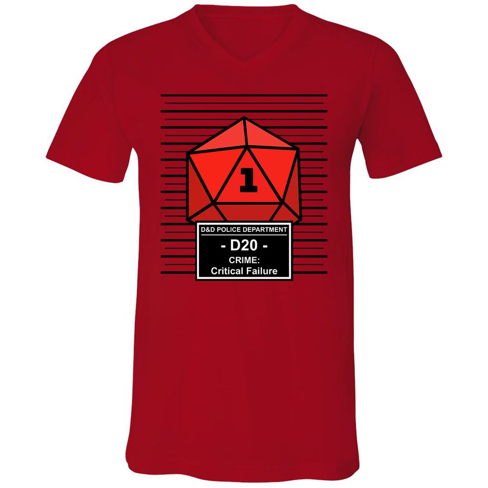 D20 Arrested For Critical Failure Unisex V-Neck T-Shirt - Red - 3