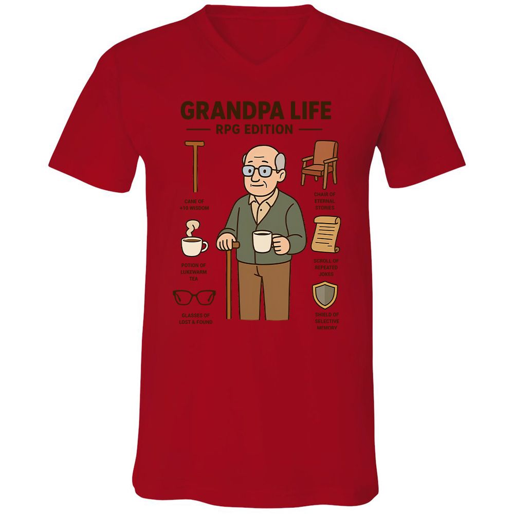Grandpa Life RPG Edition Unisex V-Neck T-Shirt - Red - 3