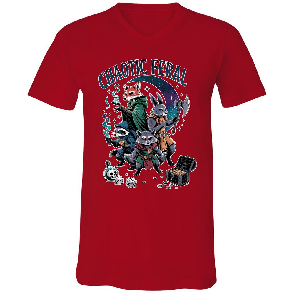 Chaotic Feral Unisex V-Neck T-Shirt - Red - 3