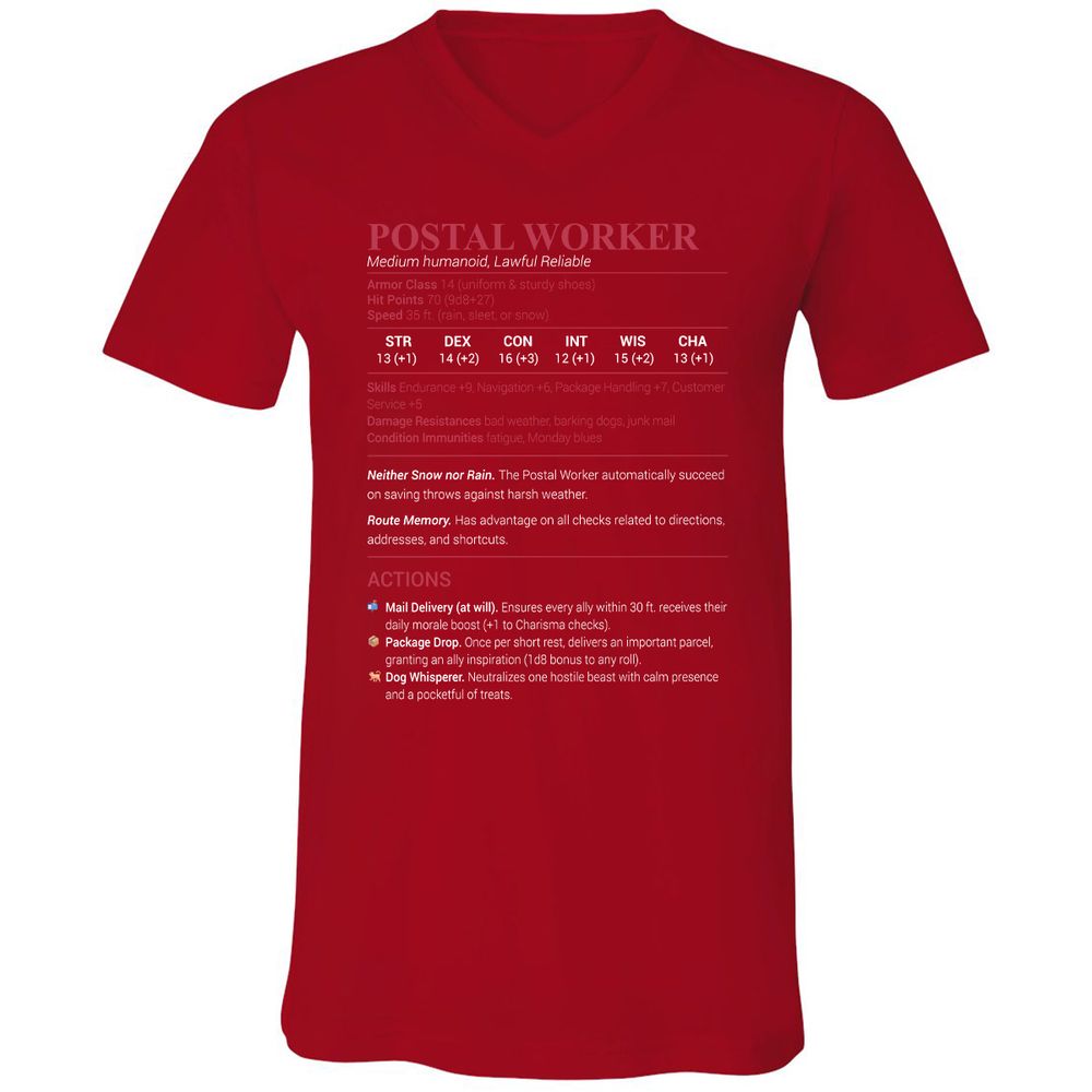 Postal Worker Unisex V-Neck T-Shirt - Red - 3