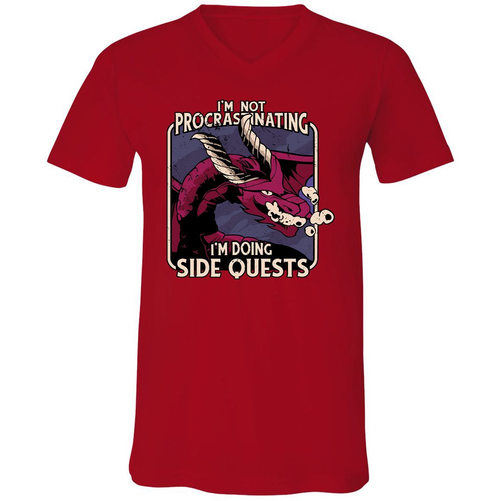 Doing Side Quests Unisex V-Neck T-Shirt - Red - 3