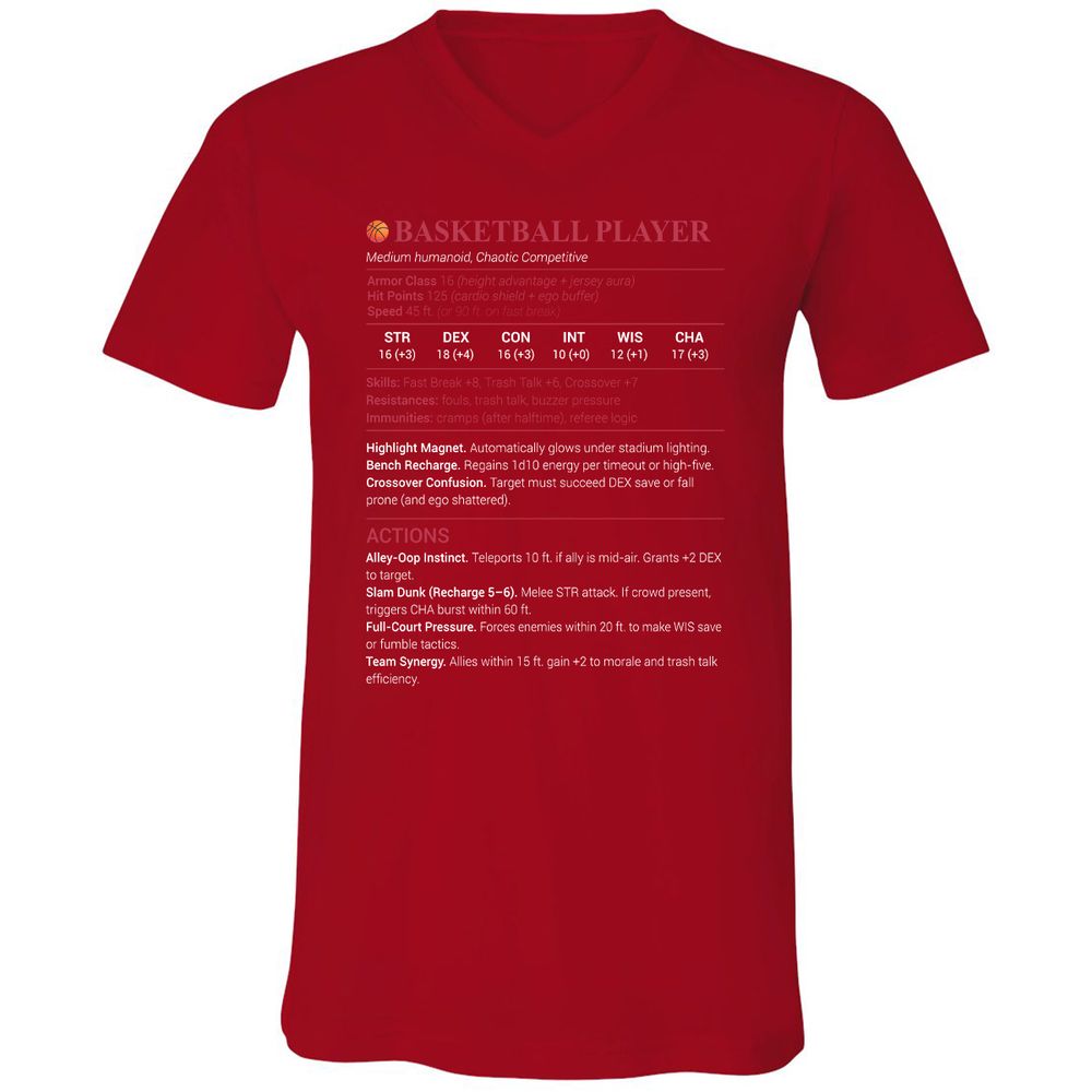 Basketball Player Unisex V-Neck T-Shirt - Red - 3