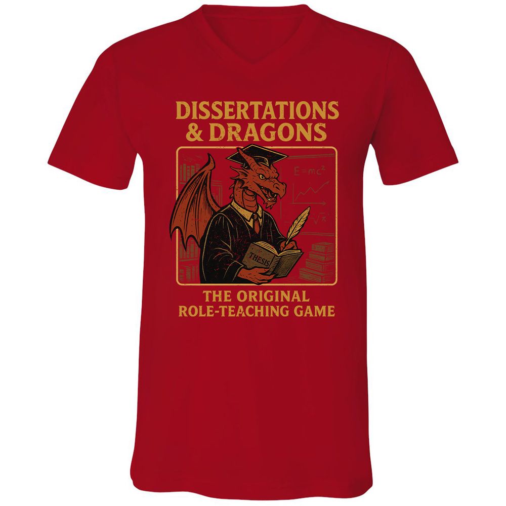 Disserations & Dragons Unisex V-Neck T-Shirt - Red - 3