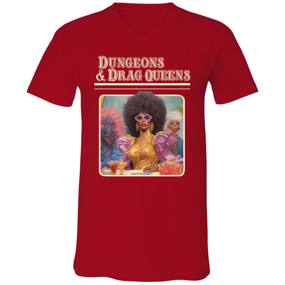 Dungeons & Drag Queens Unisex V-Neck T-Shirt - Red - 3