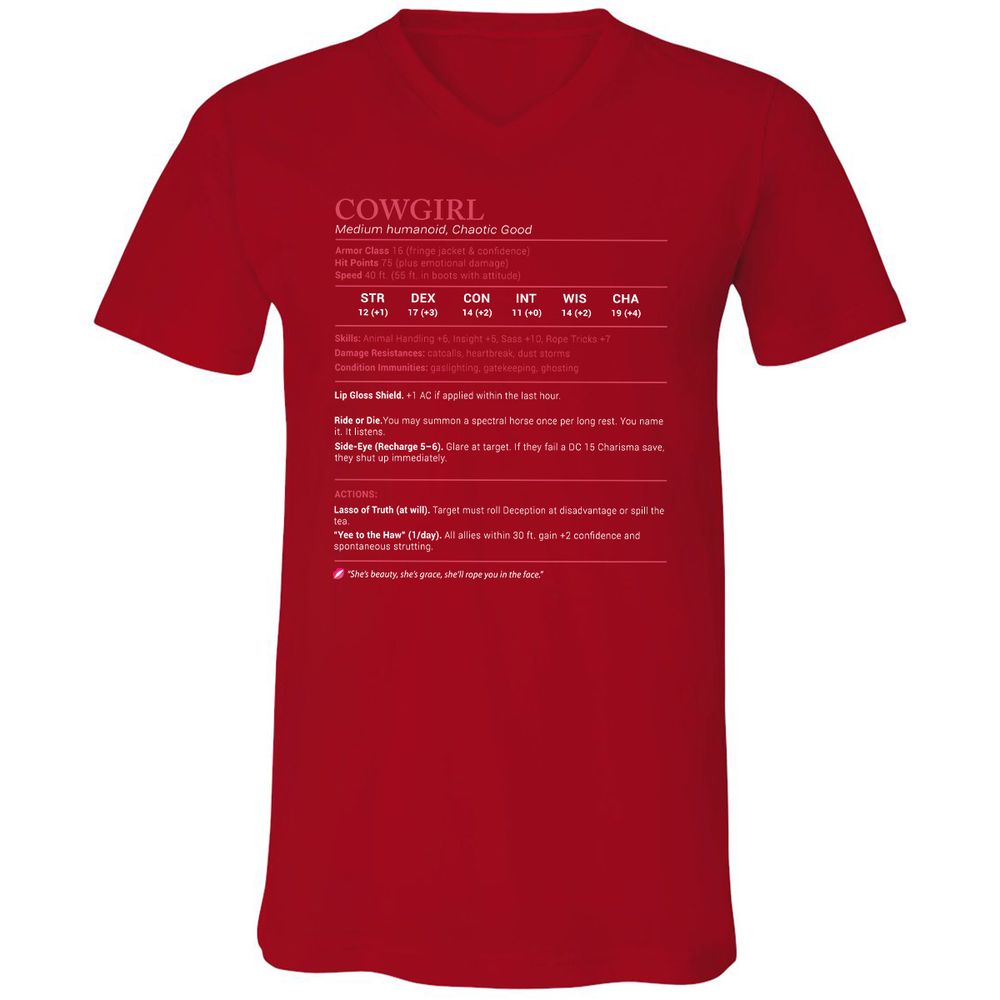 Cowgirl Stats Unisex V-Neck T-Shirt - Red - 3