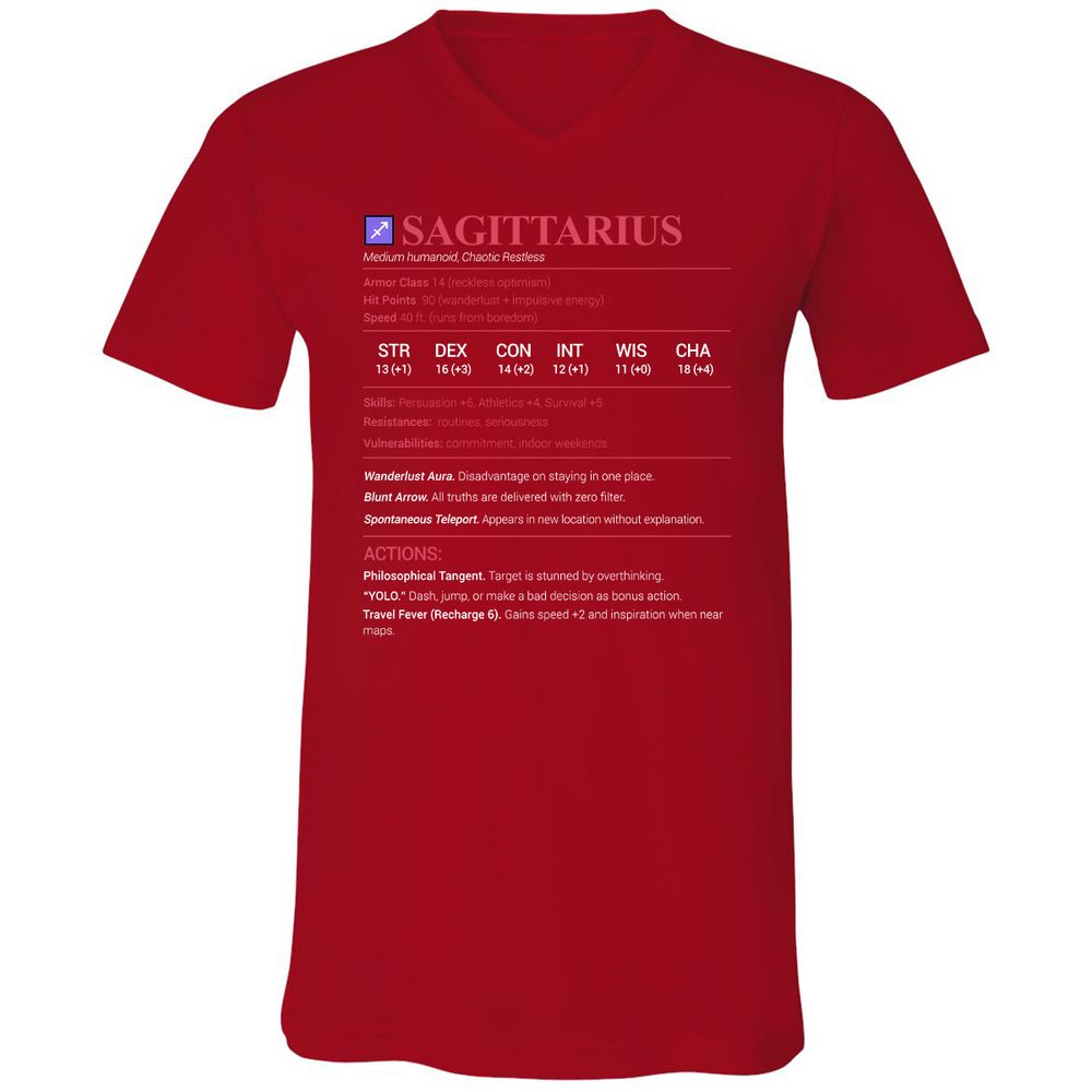 Sagittarius Stats Unisex V-Neck T-Shirt - Red - 3