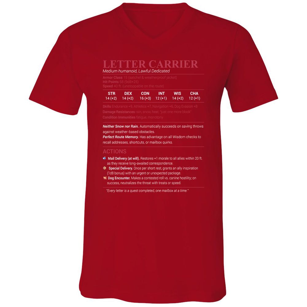 Letter Carrier Unisex V-Neck T-Shirt - Red - 3