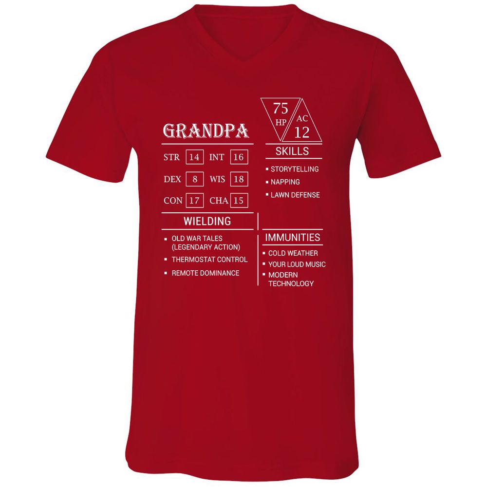 Grandpa Stats Unisex V-Neck T-Shirt - Red - 3