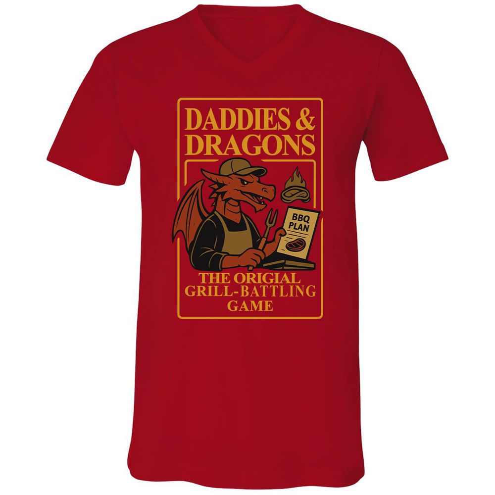 Daddies & Dragons Unisex V-Neck T-Shirt - Red - 3