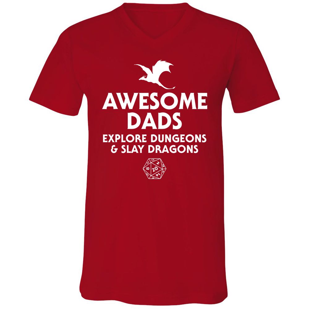 Awesome Dads Slay Dragons Unisex V-Neck T-Shirt - Red - 3