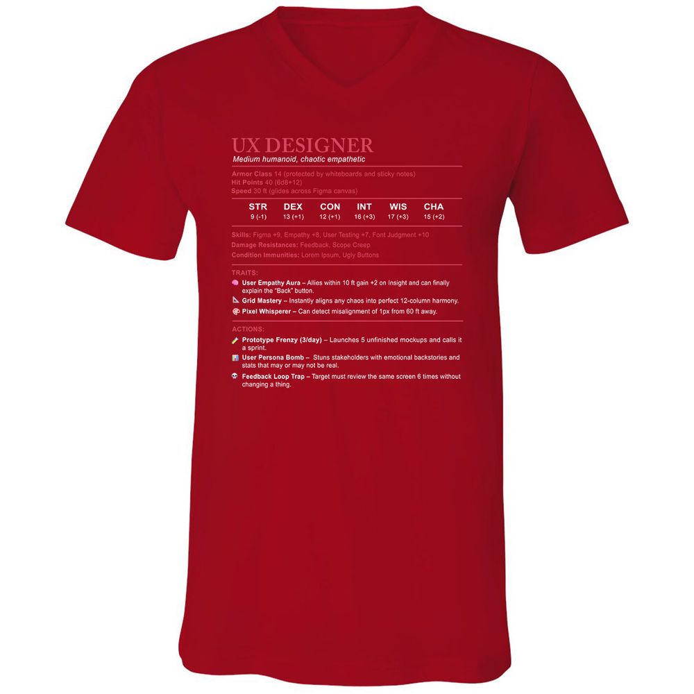 UX Designer Stats Unisex V-Neck T-Shirt - Red - 3