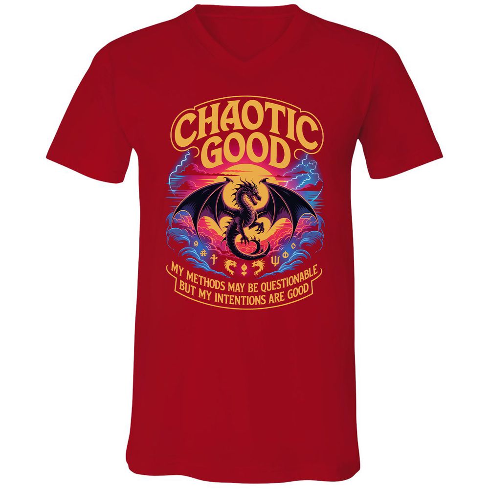 Chaotic Good Unisex V-Neck T-Shirt - Red - 3