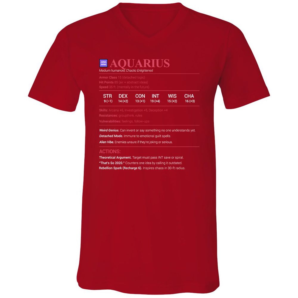 Aquarius Stats Unisex V-Neck T-Shirt - Red - 3