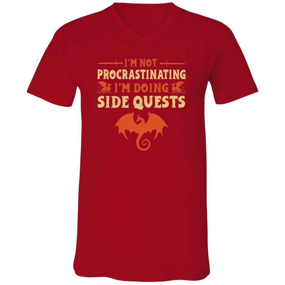 I'm Doing Side Quests Unisex V-Neck T-Shirt - Red - 3