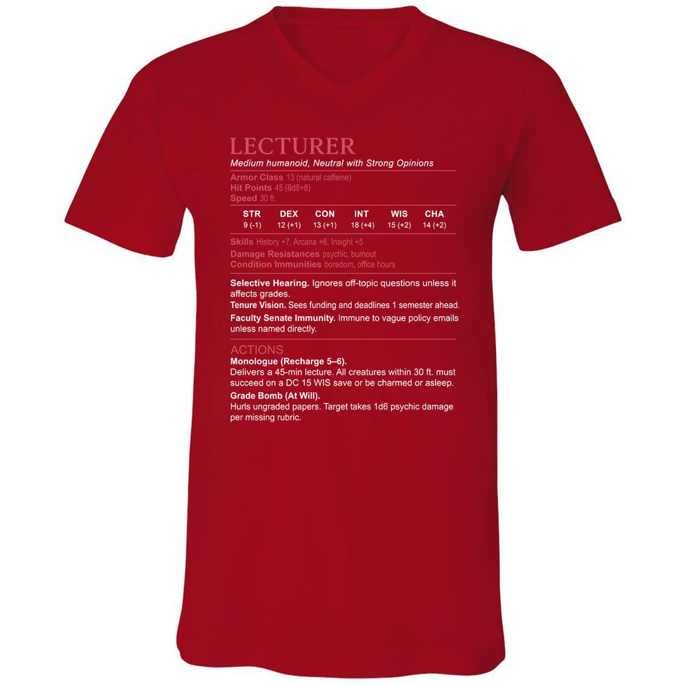 Lecturer Stats Unisex V-Neck T-Shirt - Red - 3