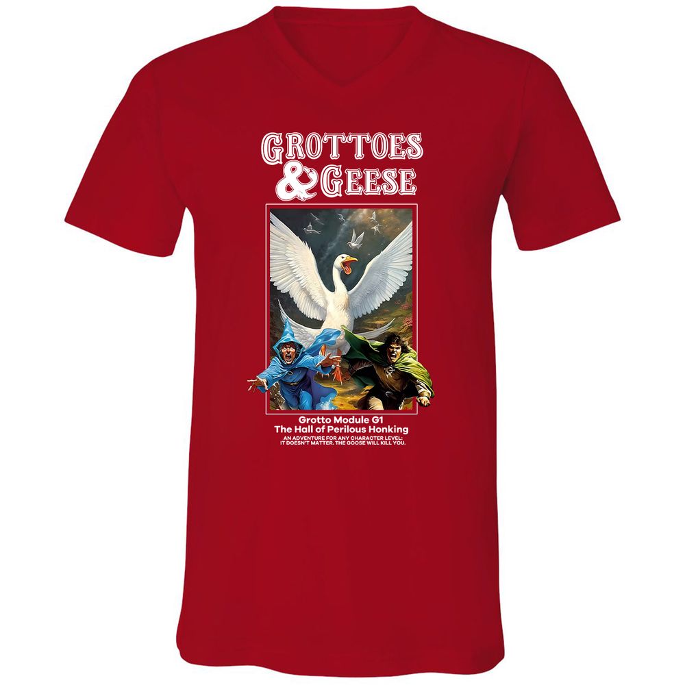 Grottoes & Geese Unisex V-Neck T-Shirt - Red - 3