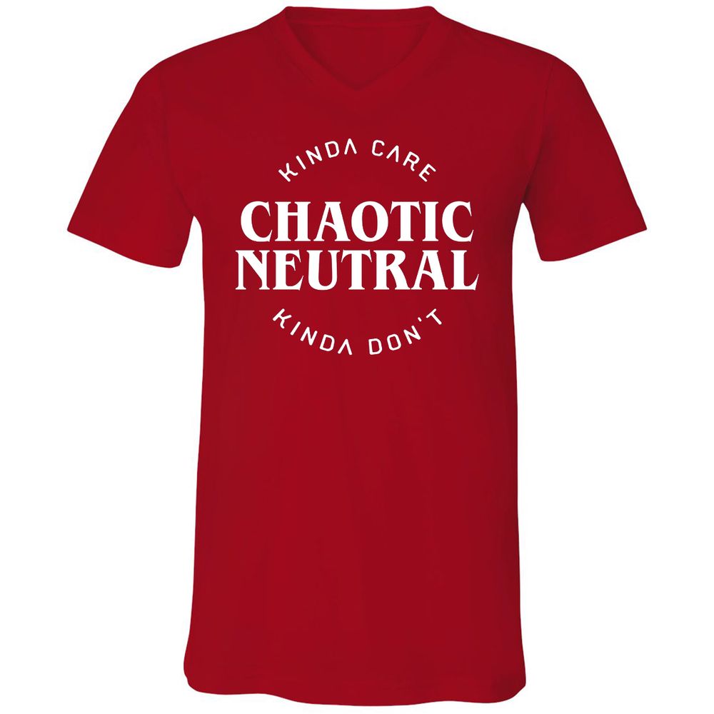 Chaotic Neutral Alignment Kinda Care Kinda Don't Unisex V-Neck T-Shirt - Red - 3