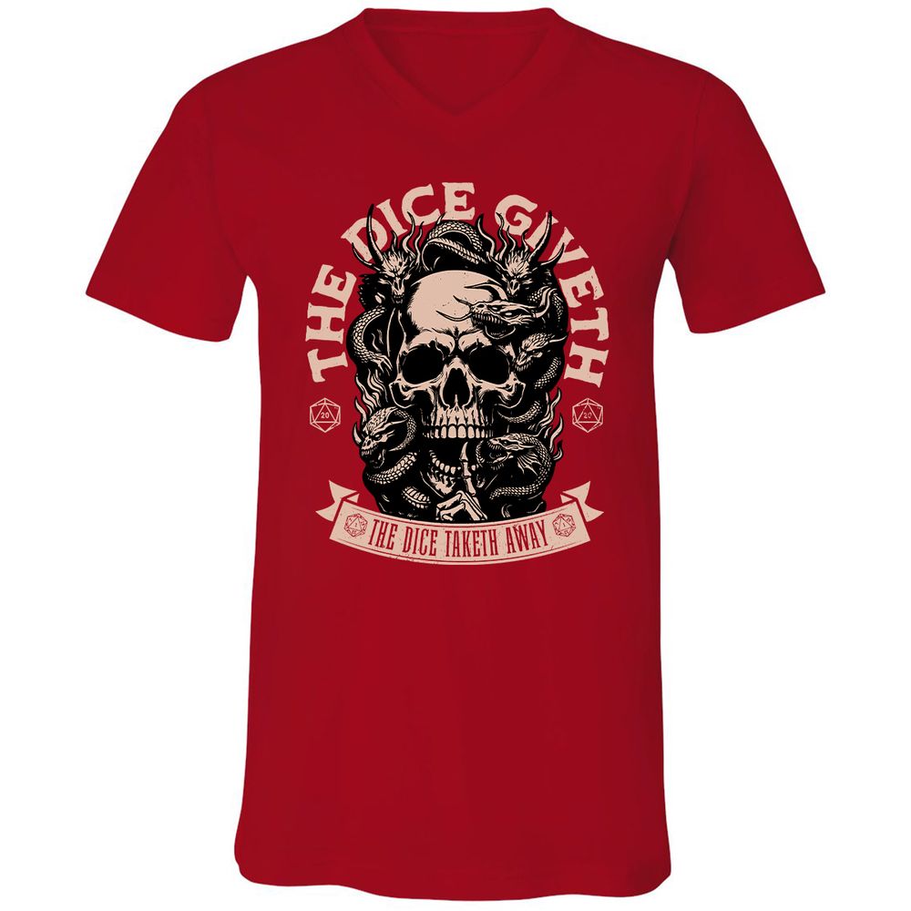 The Dice Giveth The Dice Taketh Away Unisex V-Neck T-Shirt - Red - 3