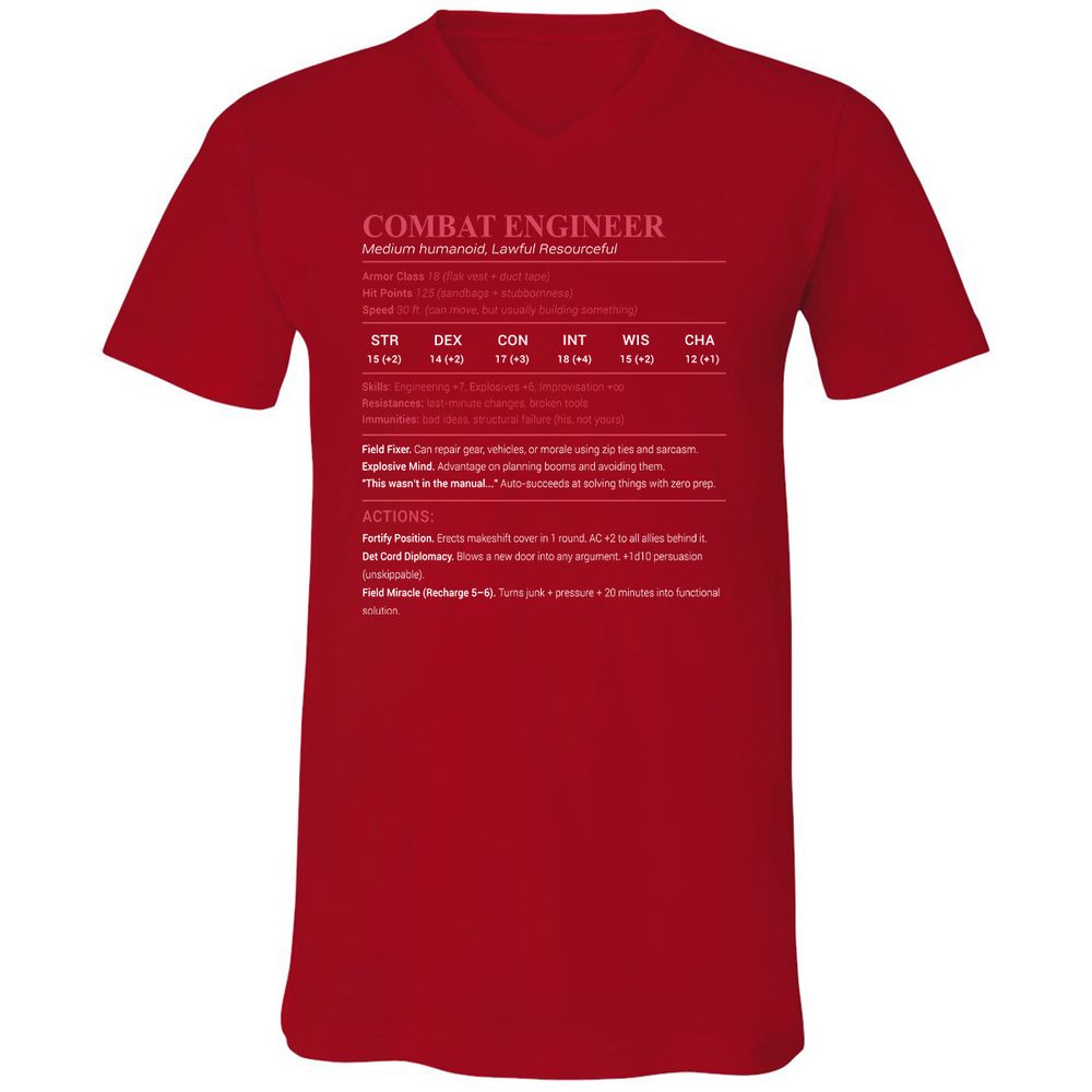 Combat Engineer Unisex V-Neck T-Shirt - Red - 3