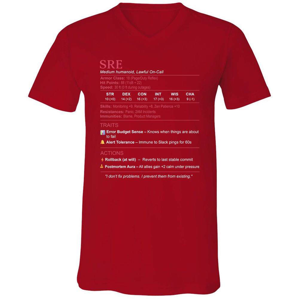 SRE Stats Unisex V-Neck T-Shirt - Red - 3