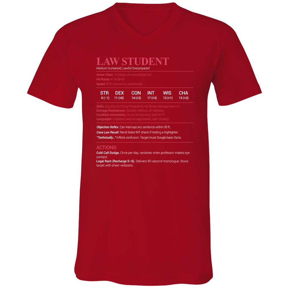 Law Student Unisex V-Neck T-Shirt - Red - 3