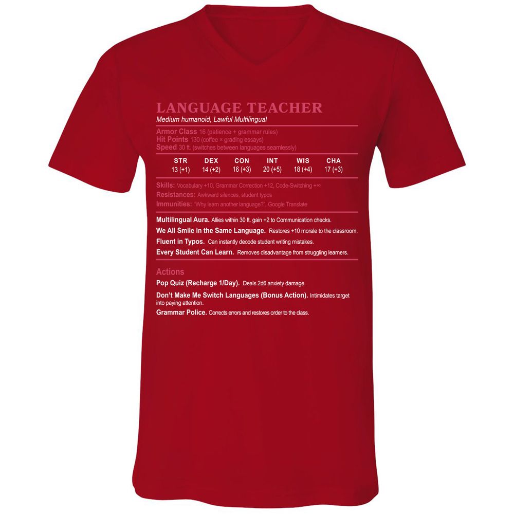 Language Teacher Unisex V-Neck T-Shirt - Red - 3
