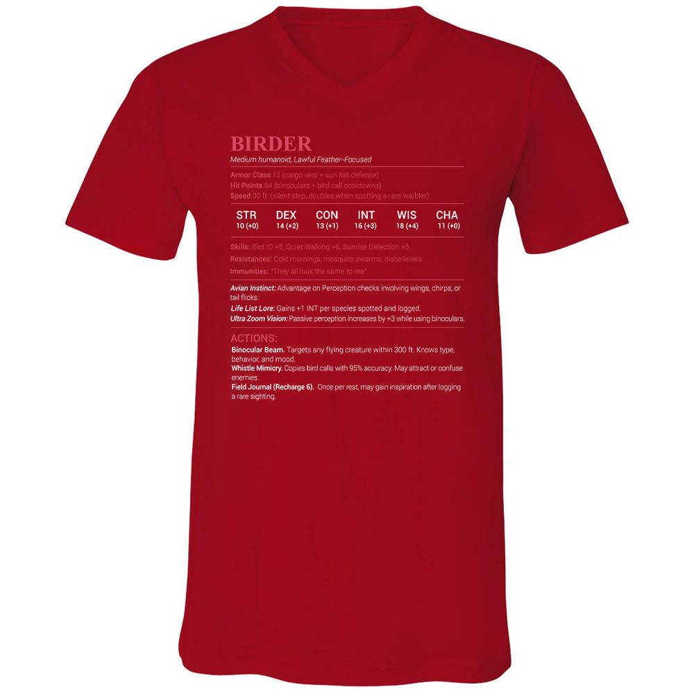 Birder Stats Unisex V-Neck T-Shirt - Red - 3