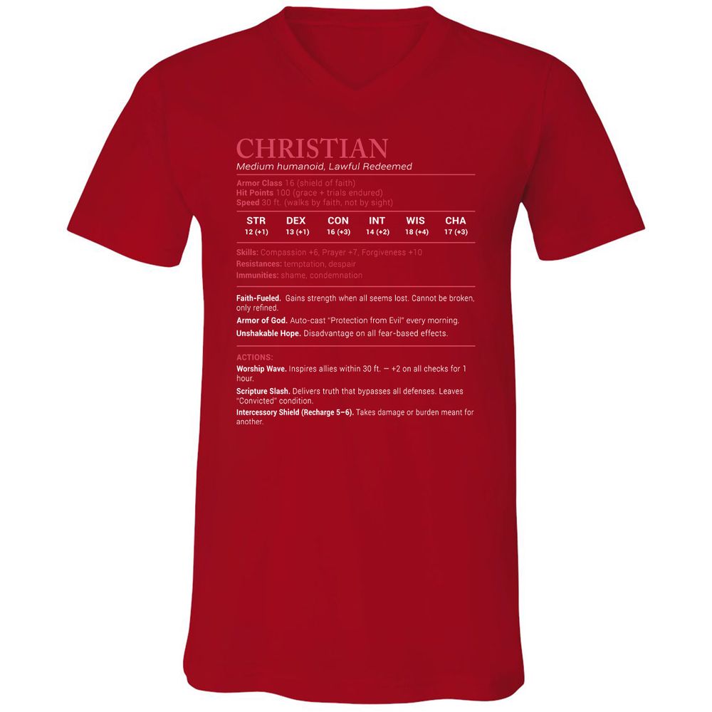 Christian Stats Unisex V-Neck T-Shirt - Red - 3