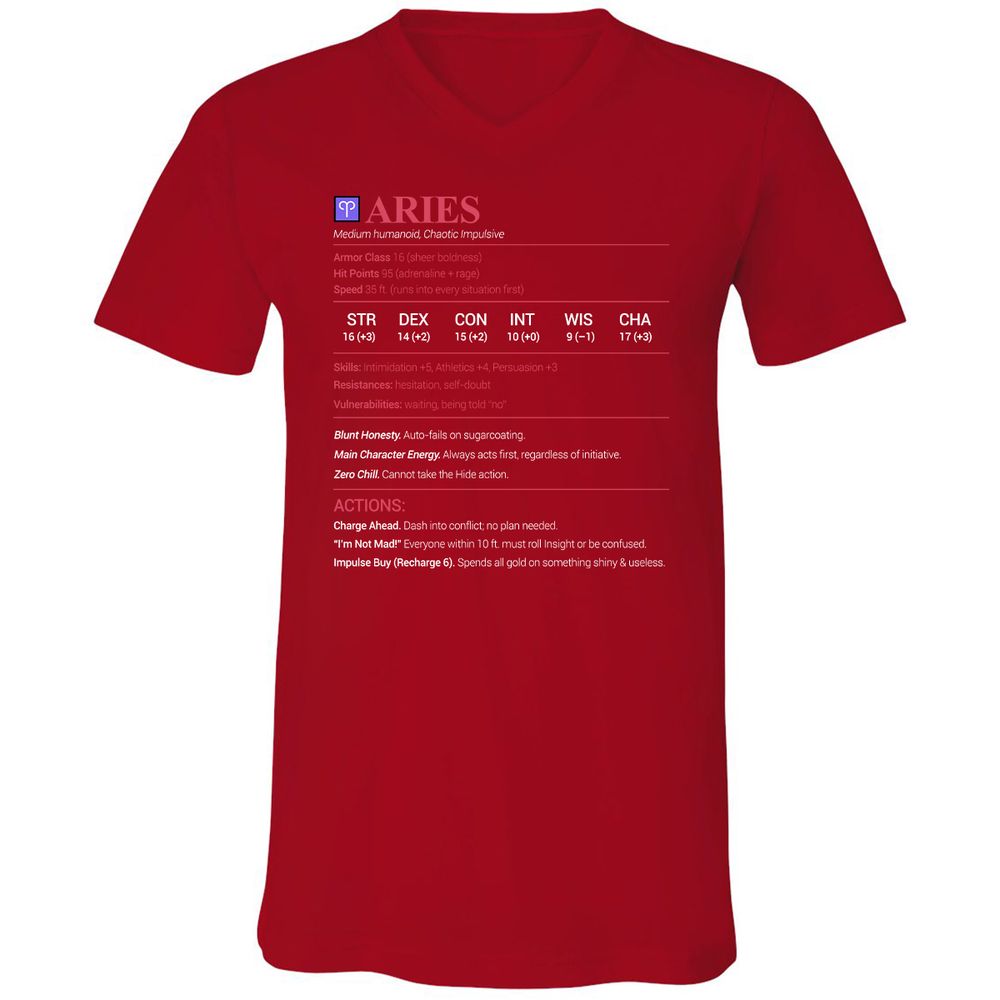 Aries Stats Unisex V-Neck T-Shirt - Red - 3