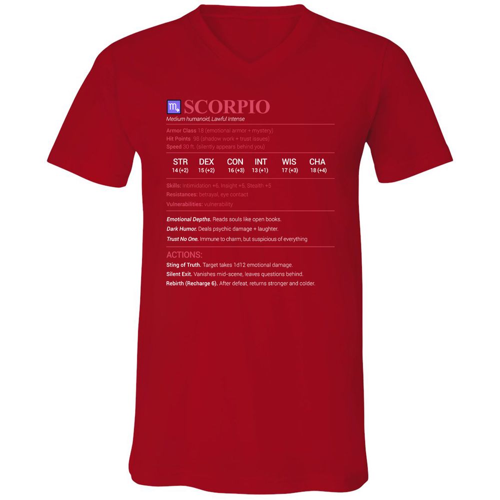 Scorpio Stats Unisex V-Neck T-Shirt - Red - 3