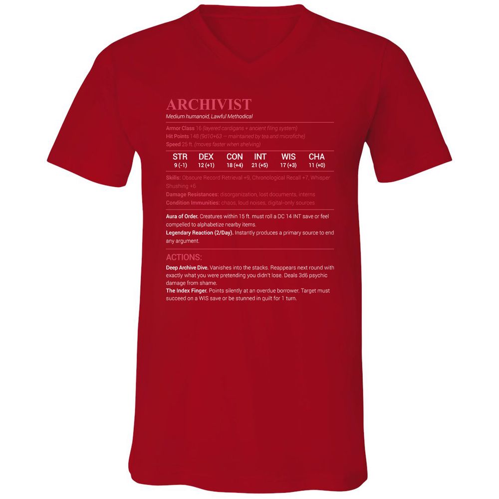 Archivist Stats Unisex V-Neck T-Shirt - Red - 3