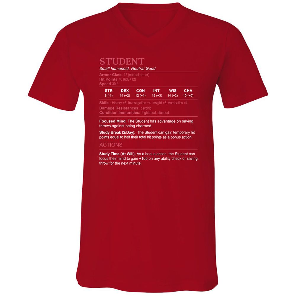 Student Stats Unisex V-Neck T-Shirt - Red - 3