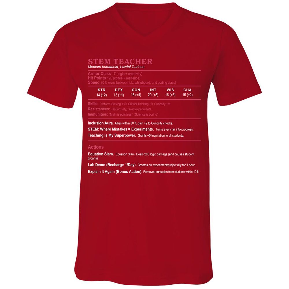 STEM TEACHER Unisex V-Neck T-Shirt - Red - 3