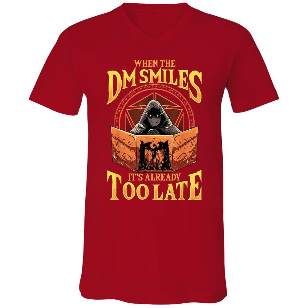 When The Dm Smiles Its Already Too Late Unisex V-Neck T-Shirt - Red - 3