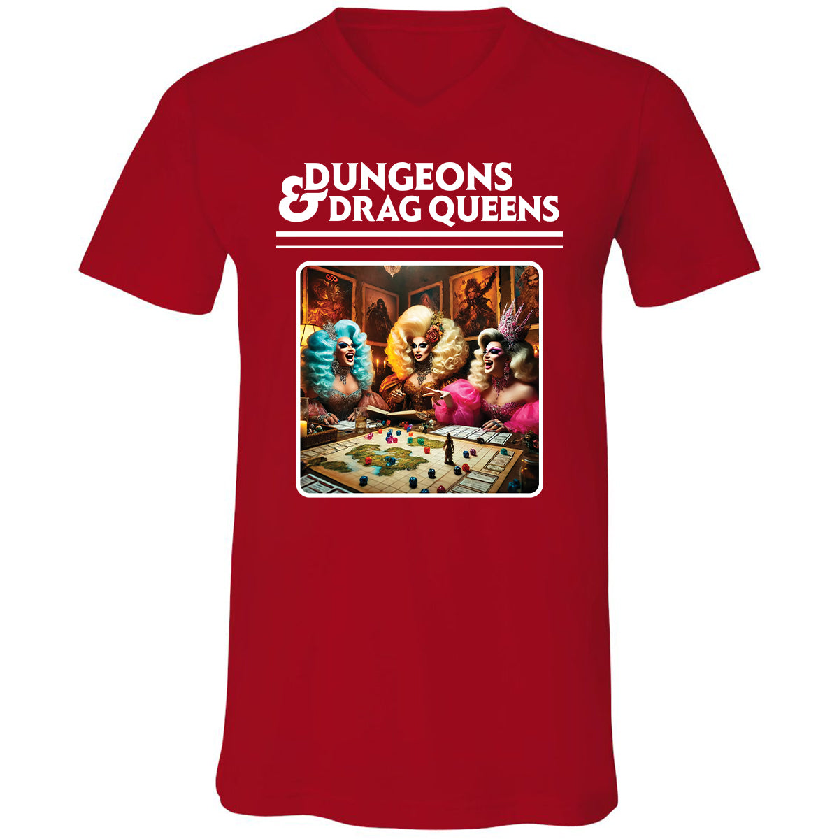 Dungeons & Drag Queens Unisex V-Neck T-Shirt - Red - 3
