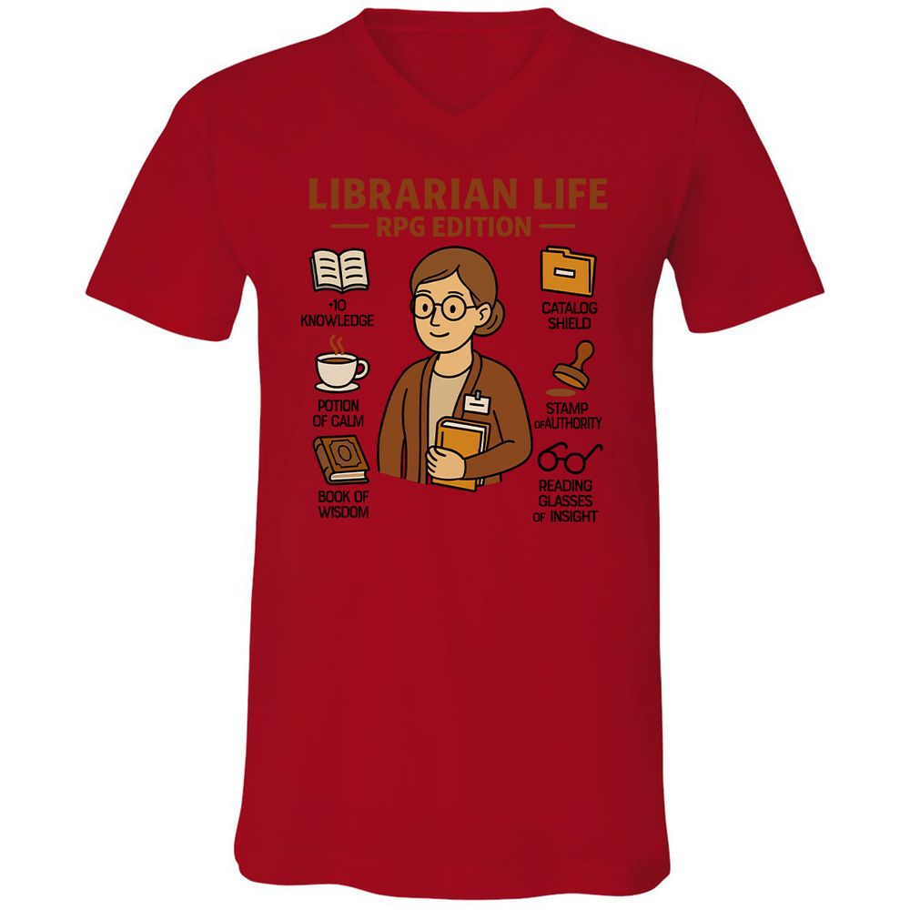 Librarian Life RPG Edition Unisex V-Neck T-Shirt - Red - 3