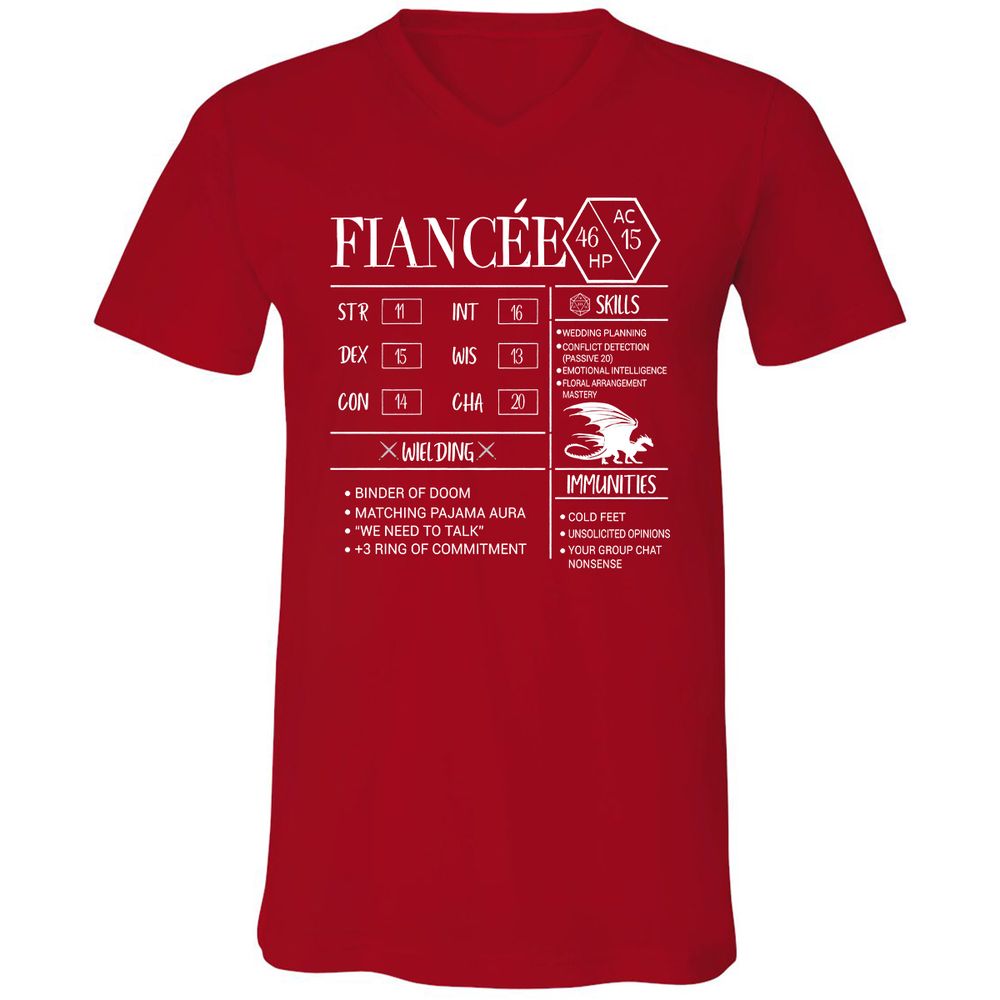 Fiancee Stats Unisex V-Neck T-Shirt - Red - 3